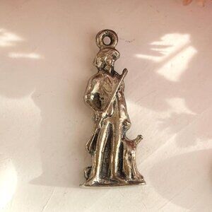 Silver Toned Man w/ Rifle Tiny Little Antique Vintage Pendant | Charm